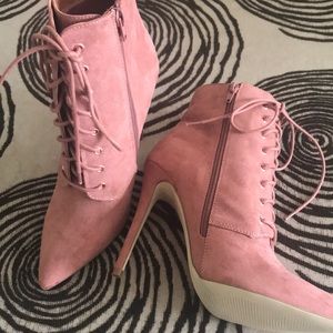 Blush Faux Lace-Up Suede Booties - New!
